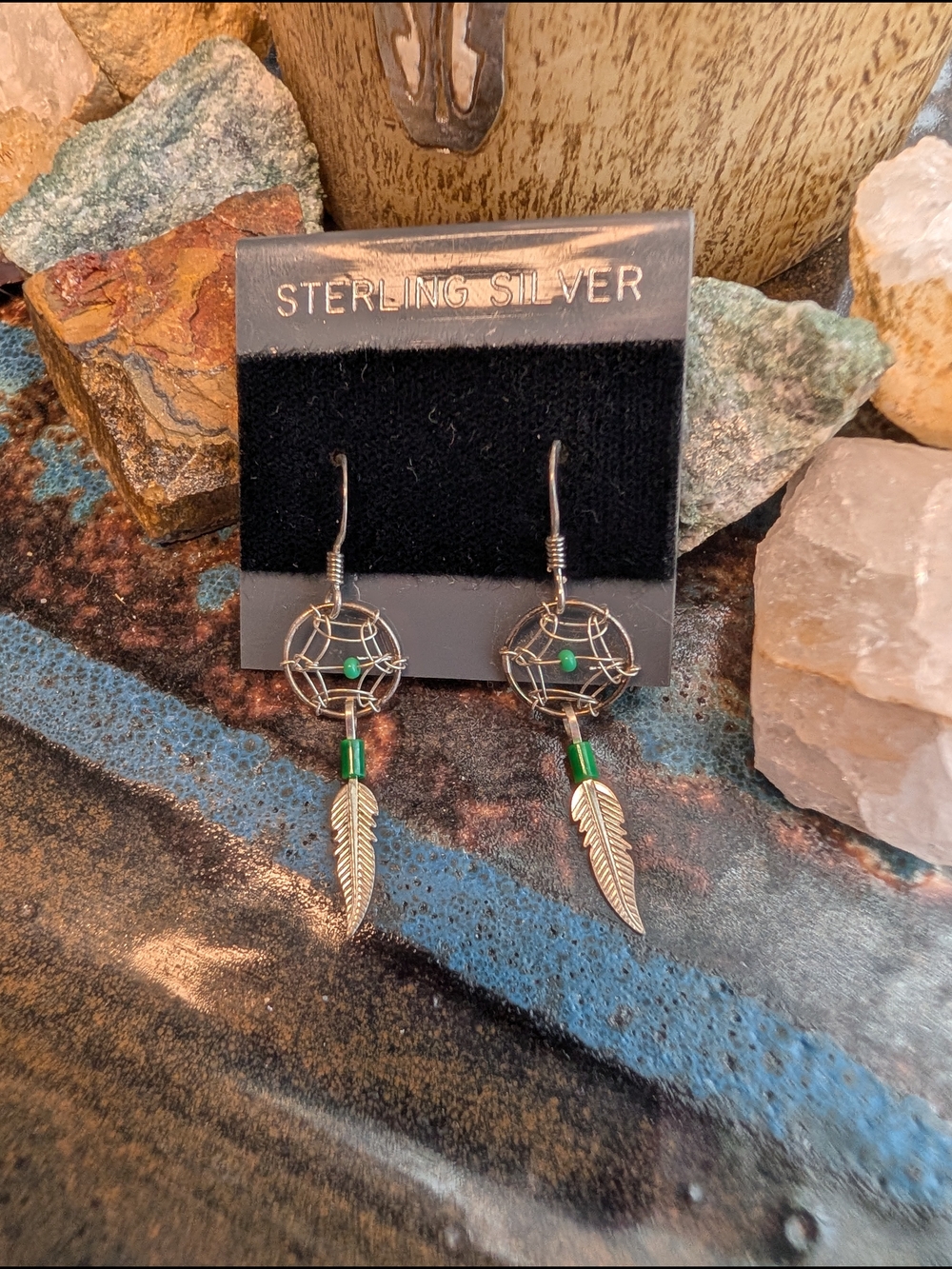 Sterling .925 Dreamcatcher Feather Earrings
